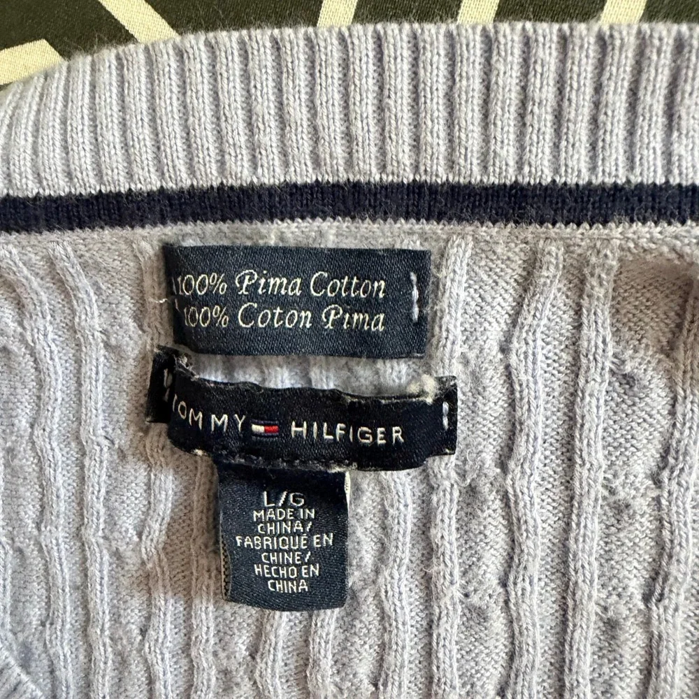 Tommy Hilfiger Womens Light‎ Blue Pima Cotton Cable Knit V-Neck Sweater Size L